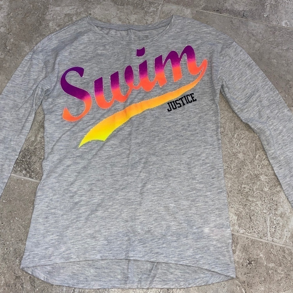 🎉Justice Long Sleeve Girl’s Tee Shirt with Swim Graphic Justice Active Size 10